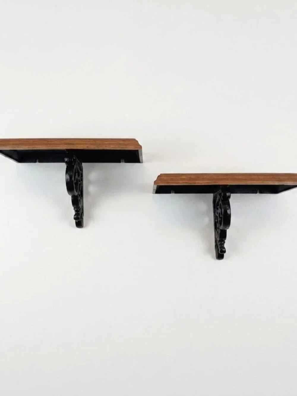 Vintage Homco Wall Shelves Set 1981 Faux Wood & Black Iron Brackets USA 3533 Vtg